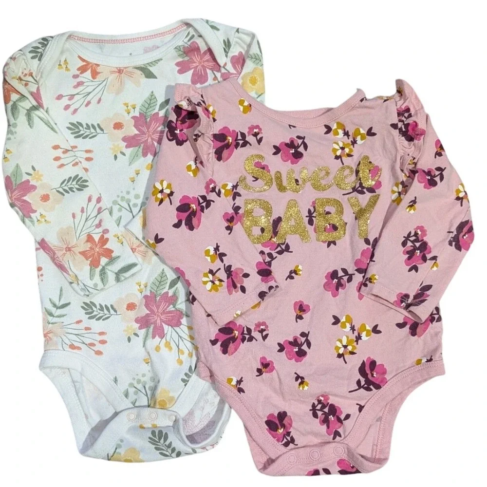 Baby Girl 2 Piece Long Sleeve Bodysuit‎ Set Floral Sweet Baby 12MO